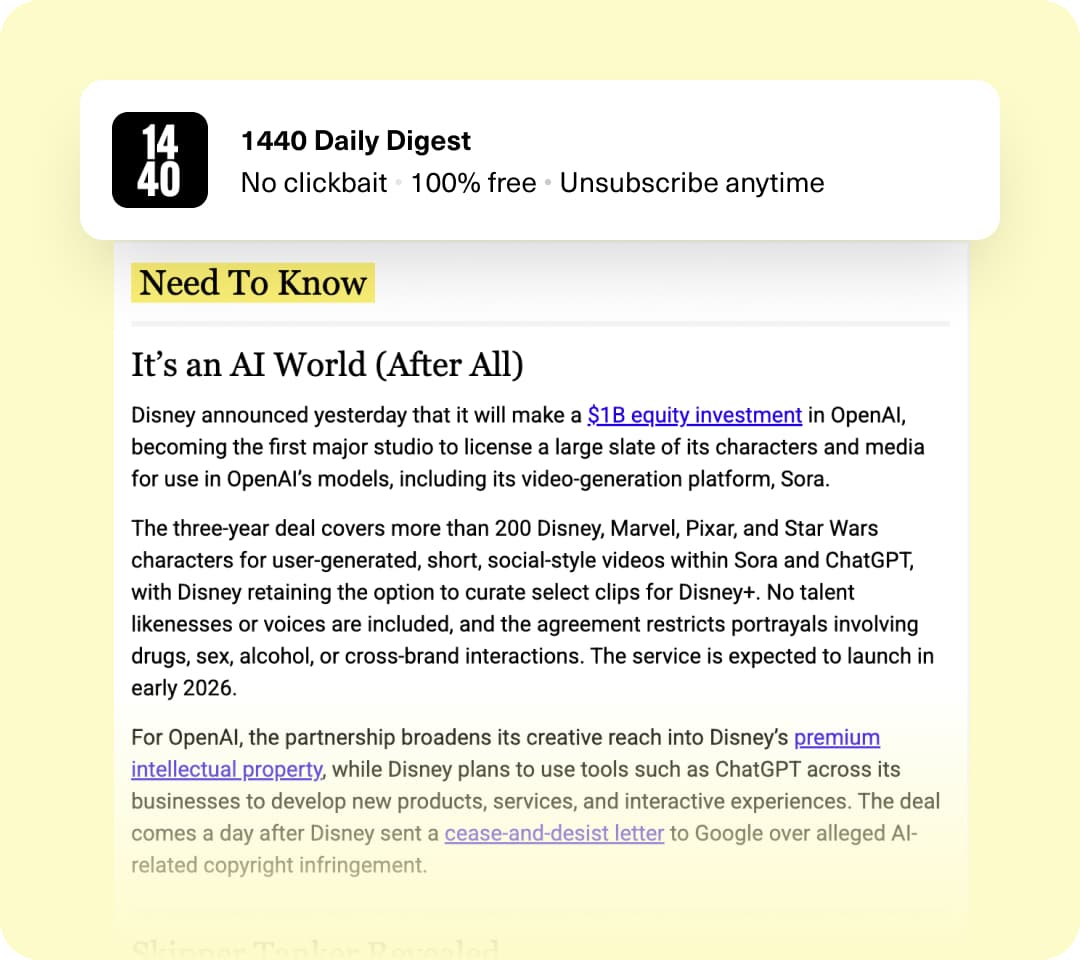 Screenshot of the 1440 daily digest newsletter